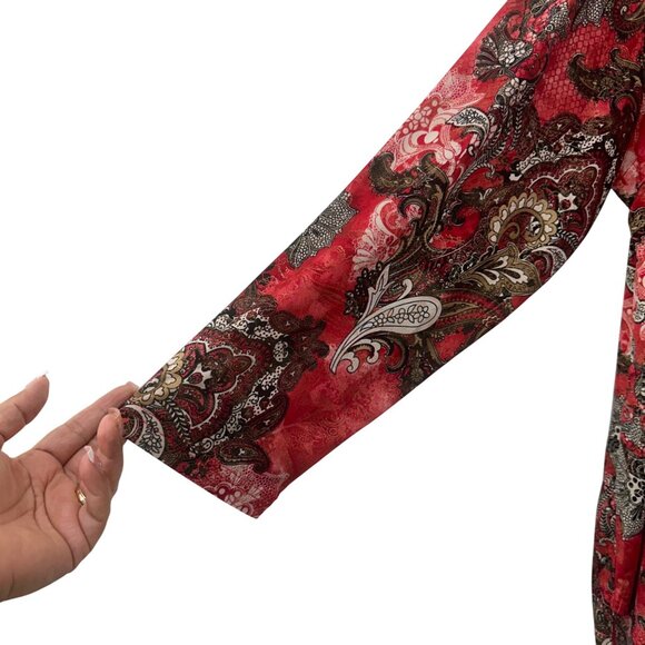 N Touch Women Vintage Red Paisley Print Long Sleeve Tunic Top 2X Asimetric Hem - Picture 9 of 13